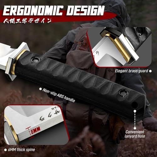 9.6in Fixed Blade Knife with Sheath - Heavy Duty Machete for Survival & Camping