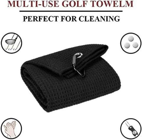 Golf Towel Golf Bag Accessories: 4 Pack Microfiber Waffle Pattern Tri-fold Golf Towels for Golf Bags Cart with Carabiner Clip to Cleaning Golf Club Ball - Golf Cleaner for Women Men Golf Sports Gifts