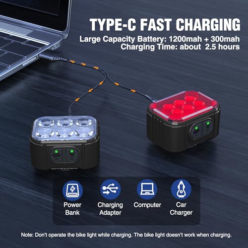 WORKPRO Bike Lights Set Black+Black 8+13 Modes Rechargeable Waterproof