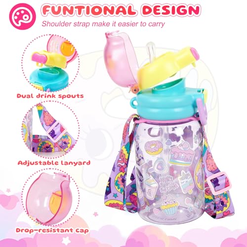 Kids Water Bottle with Straw & Spout 20oz Leak-Proof BPA-Free Tritan Cup