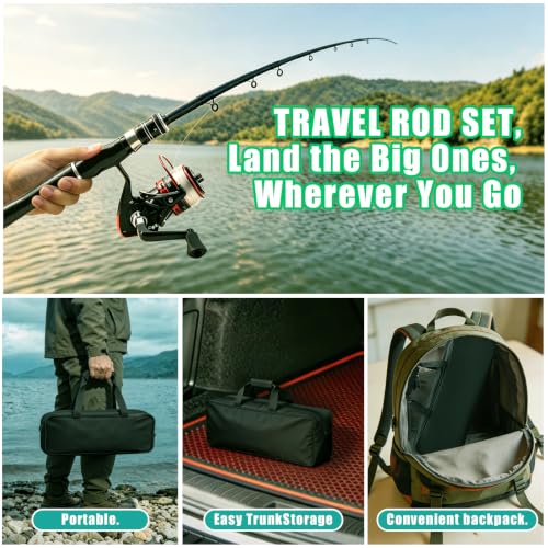 Telescopic Carbon Fiber Fishing Rod and Reel Combo Set - 1.8M/5.9FT Black