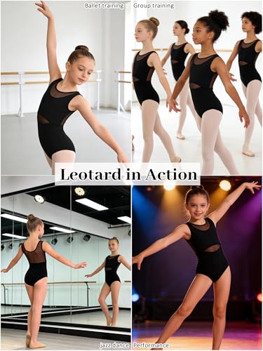 Girls' Ballet Leotard for Gymnastics and Dance - Sleeveless, Size 10-12 Years, Black
