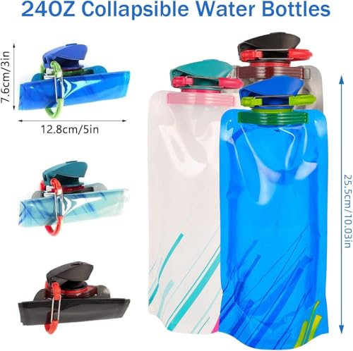 Colorful 4-Pack Collapsible Water Bottles 20oz - Leakproof & Portable for Travel, Hiking, Sports