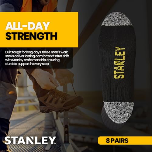 Men's Work Socks 8 Pack Cushioned Crew Boot Socks Black - Heavy Duty