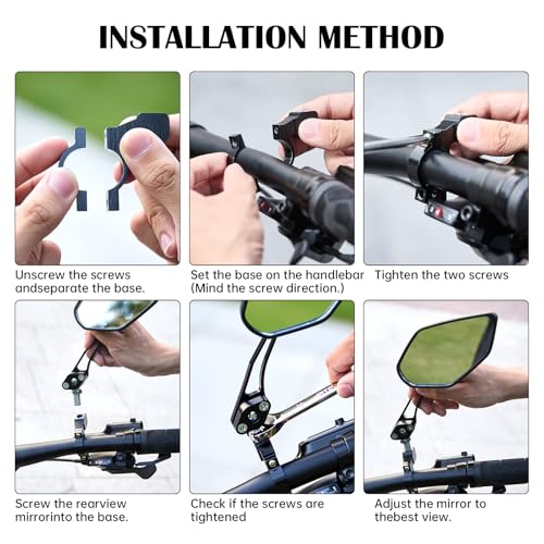 Bike Mirrors 360° Rotatable Wide View for 22-25mm Handlebars - Black