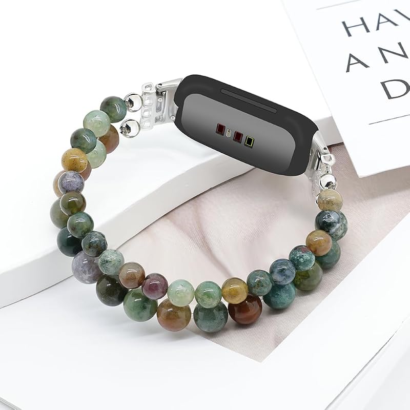 Beaded Fitbit Inspire 3 Bracelet Band - Indian Agate Variation, Adjustable Replacement Strap