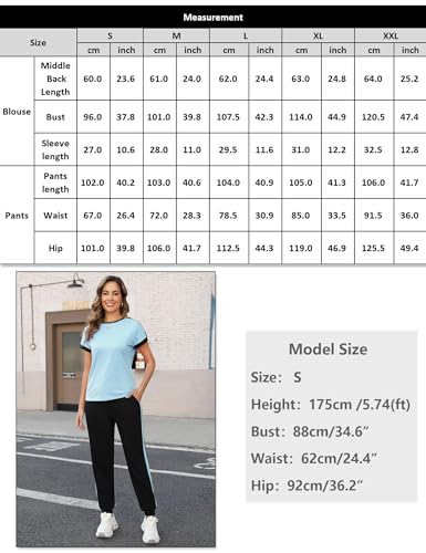 Women's 2 Piece Summer Outfits - Medium Blue Color Block Tracksuit Set