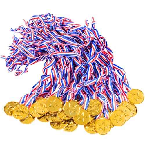40 Pieces Plastic Gold Winner Award Medals Bulk for Sports, Games Competitions, Party Favors and Decorations