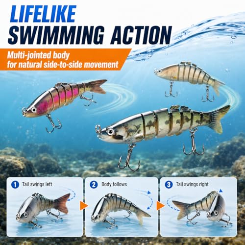SANWEAL Multi Jointed Swimbaits Set - 6 Pieces, 2 Sizes for Bass Fishing