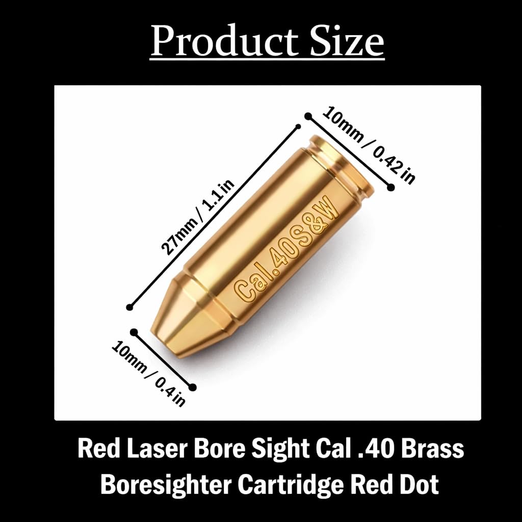 Gotical Tactical Red Laser Bore Sight Cal .40 Brass Boresighter Cartridge Red Dot (Will Work with Smith and WES'S) (Cal .40 Brass Boresighter)