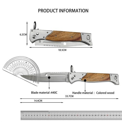 Goshawk 13" Large AK47 CCCP Button Lock Pocket Knife with Slide Safety Lock，Portable Tactical Folding Knives，440C Steel Blade and Wooden Handle，Gifts for Men，EDC Tool for Camping，Hunting