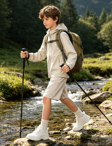Youth Quick Dry Cargo Shorts with Pockets - Beige, 9-10 Years - Somaibo Boys Athletic Shorts