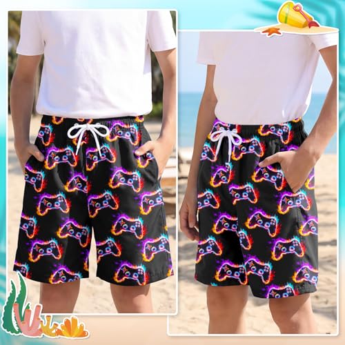Boys Swim Trunks Bathing Suit with Compression Liner - Game Console / 10-12 Years