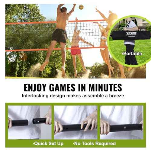 VEVOR Outdoor Portable Volleyball Net System, Adjustable Height Aluminum Poles, Professional Set with PVC Volleyball, Pump, Carrying Bag, Heavy Duty Net for Backyard, Beach, Lawn