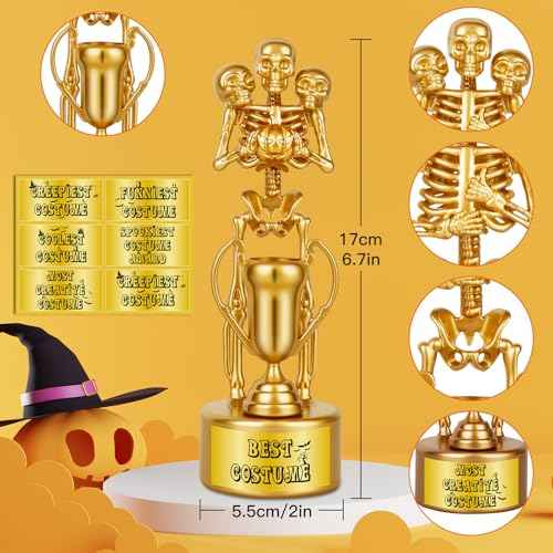 6 Pack Halloween Trophy Best Costume Trophy Skeleton Trophies, Halloween Trophy Awards for Kids Adults Halloween Party Prizes Contest Prizes Funny Trophy for Halloween Party Supplies