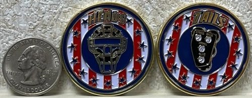 Baseball Softball Umpire Heads or Tails Decision Flip Coin, Patriotic Design, 2-Sided Challenge Coin