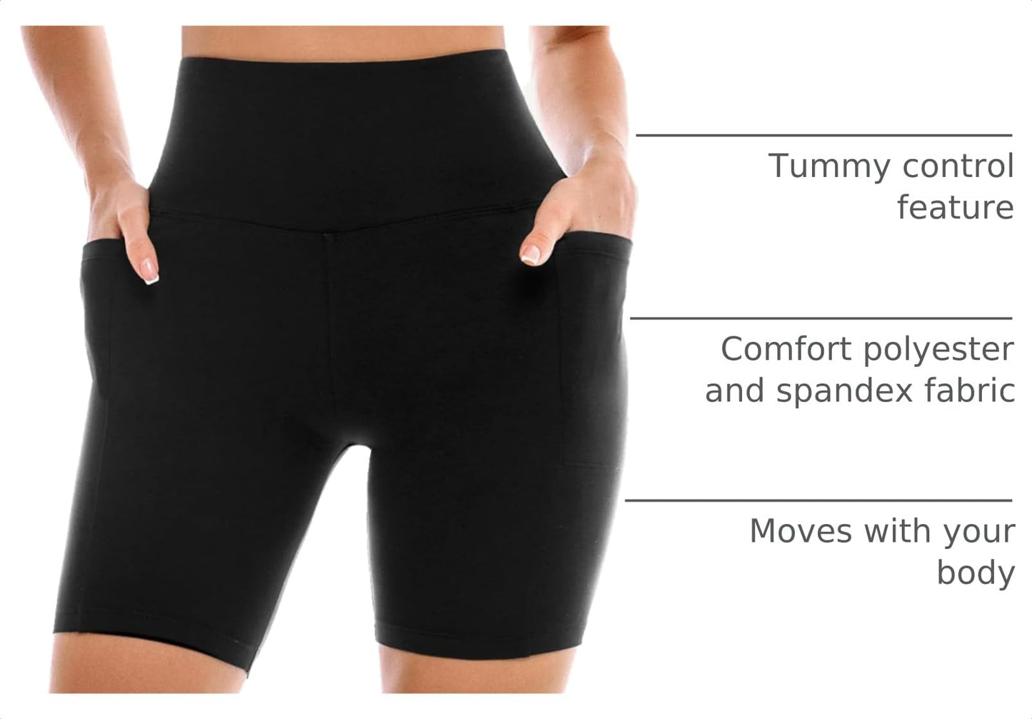 Leafigure 2 Pack Womens Biker Shorts with Pockets, High Waisted Tummy Control Yoga Shorts for Women Running Gym and Workout Black/Pulm Purple L-XL