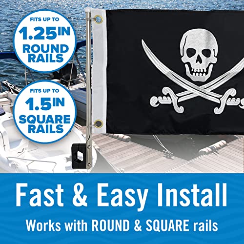Pirate Flag Boat Pole Kit - 12x18 Double-Sided Jolly Roger Flag - Variation of THIS listing