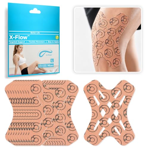 Kinesiology Tape Precut X-Flow Patches 3.7x4.8 Inch Beige 10 Pack