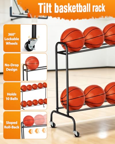 EXTCCT Tilt Basketball Shooting Rack with Rolling Ball Storage Cart - 1 PC