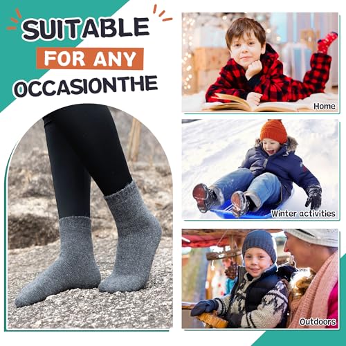 Kids Merino Wool Thermal Socks 6 Pairs - Solid Color, 8-12 Years