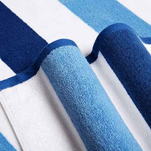 Cotton Oversized Beach Towel - Extra Large 40"X70" Plush Thick Pool Towel, XL Fluffy Blue Beach Towels Stripe Swimming Towel for Adults Mens Women (White Navy Blue)