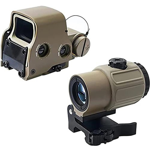 SYBESTE 558+G43 Holographic Collimator Sight Red Dot Optic Sight Tactical Hunting Gear W/20mm Rail Mounts & Quick Detach Lever (Tan)