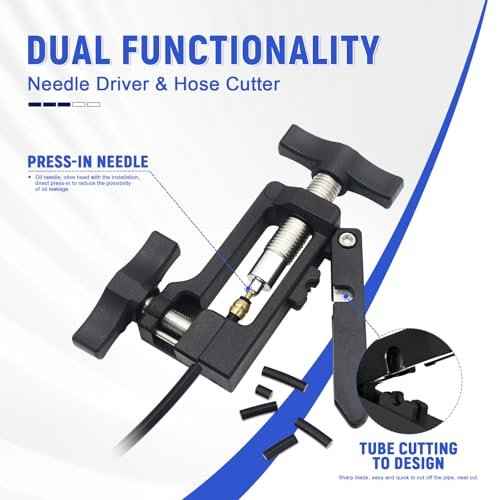 2 in 1 Hydraulic Hose Cutter & Needle Driver Tool for Bicycle Brake Repair, Lightweight Aluminum Alloy with Plastic Handle, MTB Road Bike Oil Line Cutting and Fitting Installation