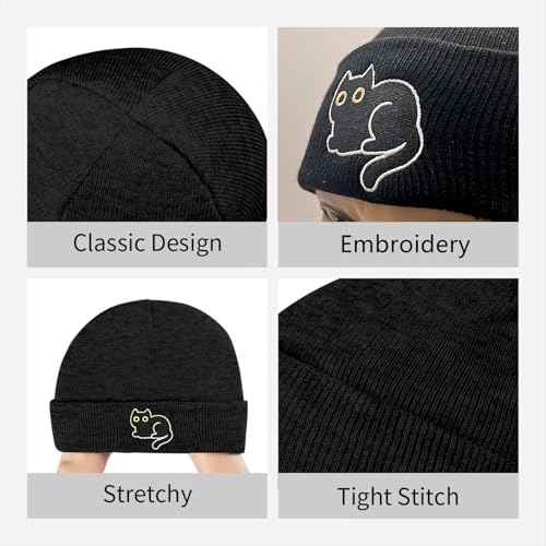 Embroidery Beanie Hat,Winter Warm Knit Cuffed Skull Cap for Men Women
