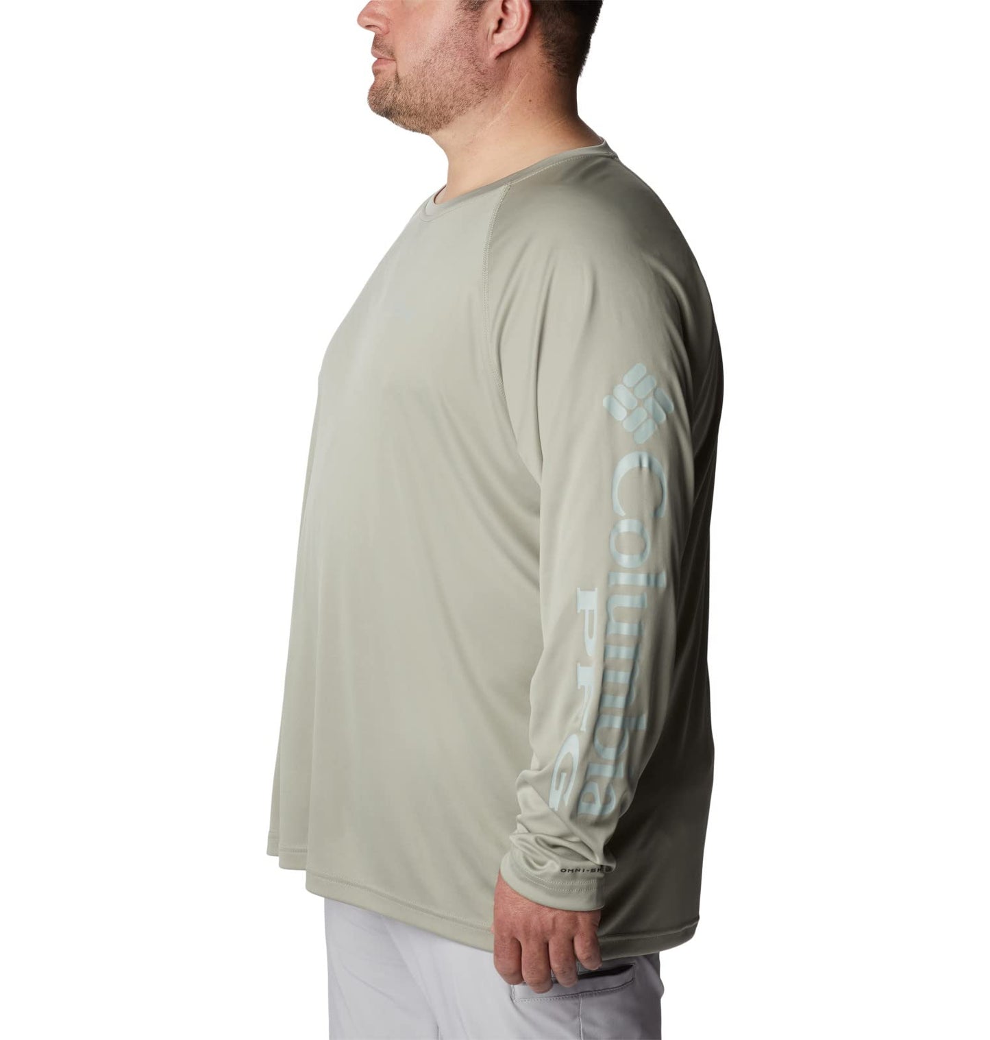 Columbia Men's Terminal Tackle Long Sleeve Shirt, Safari/Cool Green Logo, X-Large Tall