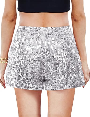 Women's Silver Grey Sequin Shorts Large High Waisted Night Out Party Wear