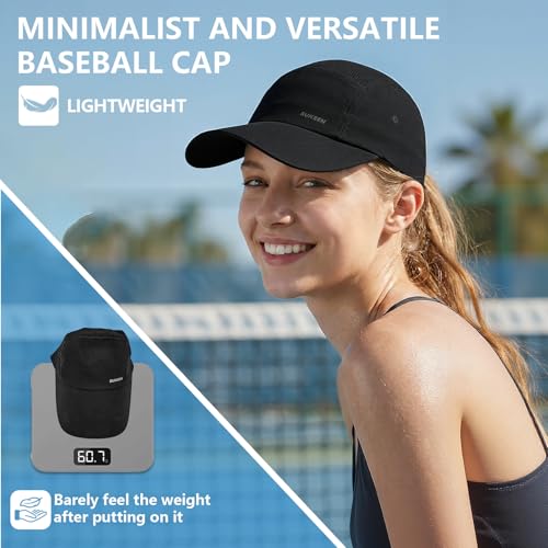 Unstructured Baseball Cap for Women and Men - Lightweight Running Hat - Black