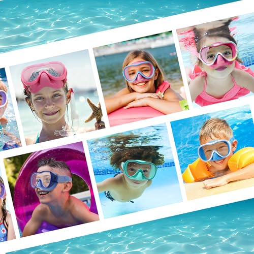 Kids Swim Goggles and Snorkel Mask Set - Pink & Flower | Diving Mask with Nose Cover & Elastic Straps