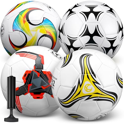 Soccer Balls Set with Pump - Size 3, 4, 5, Mixed Styles - 4 Pack