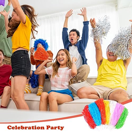 24PCS Cheerleading Pom Poms with Handles - Royal Blue & Orange for Sports & Dance