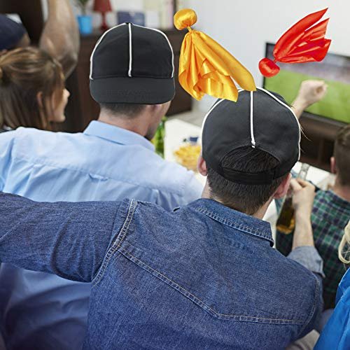 8 Pcs Challenge Flag Referee Hat Set,Tossing Flags Sports Fan Set Penalty Flag Party Accessory (3 Yellow and 3 Red),Official Football Hat and Stainless Steel Whistle,Referee Costume cap set