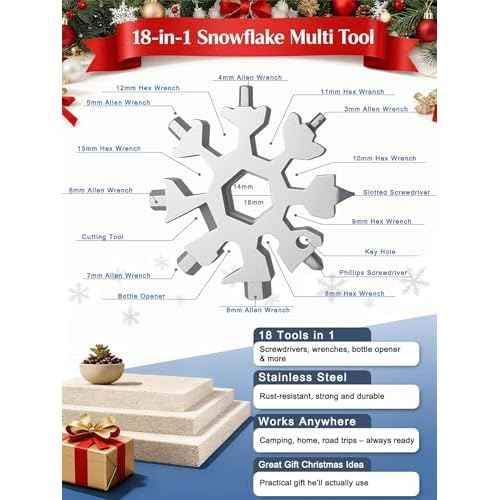 Christmas Gifts for Men 2025 - Stocking Stuffers for Him,18-in-1 Snowflake Multi Tool 2 Pack,Stainless Steel Multitool with Carabiner & Bottle Opener,Holiday Gift for Dad,Husband,Brother(Silver+Black)