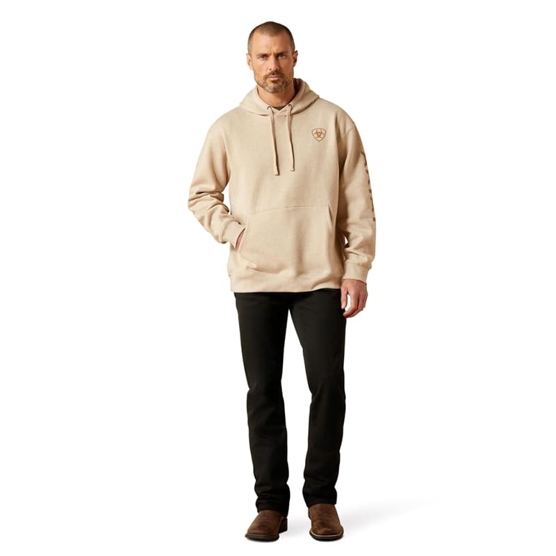 Ariat Men's Hooded Sweatshirt - Oatmeal Heather, XX-Large with Logo Hoodie