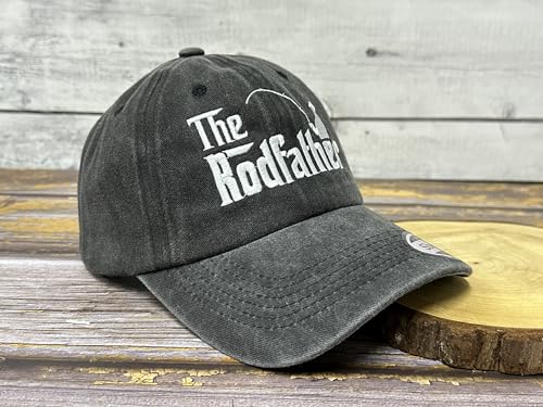 Dog Golf Cat Grill Rod Father Hat - Washed Black, Adjustable Dad Cap