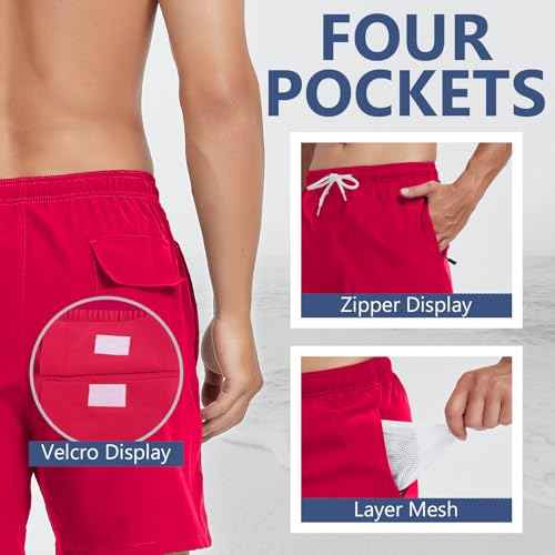 Scotamalone Mens Swim Trunks Swimming Shorts Swimwear Bathing Suits Quick Dry with Zipper Pockets