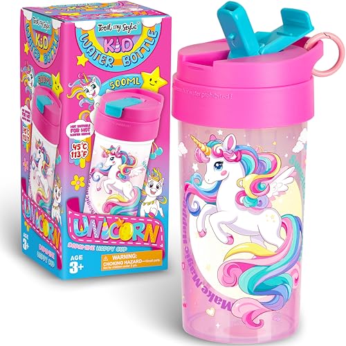 17oz Kids Water Bottle with Leak-Proof Lid & Silicon Straw - BPA Free, Dishwasher Safe, Toddler-Friendly Design for Girls