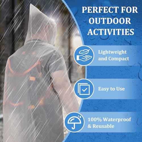 Rain Ponchos for Adults Reusable (2 Pack), Waterproof EVA Raincoats with Hood & Drawstring for Women & Men