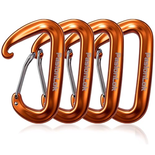 Orange Heavy Duty Aluminum Carabiner Clips 12KN Bulk 4 Pack for Keys & Outdoor Use