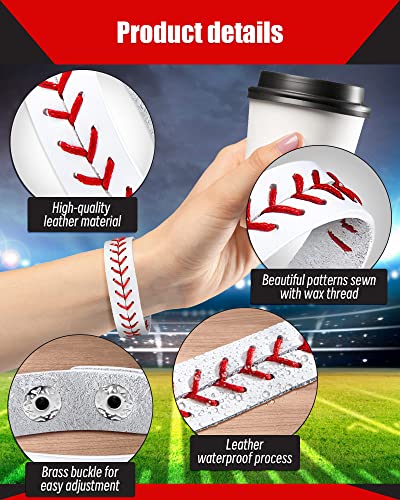 Retrowavy Leather Baseball Bracelet Adjustable Wristbands - Variation 10