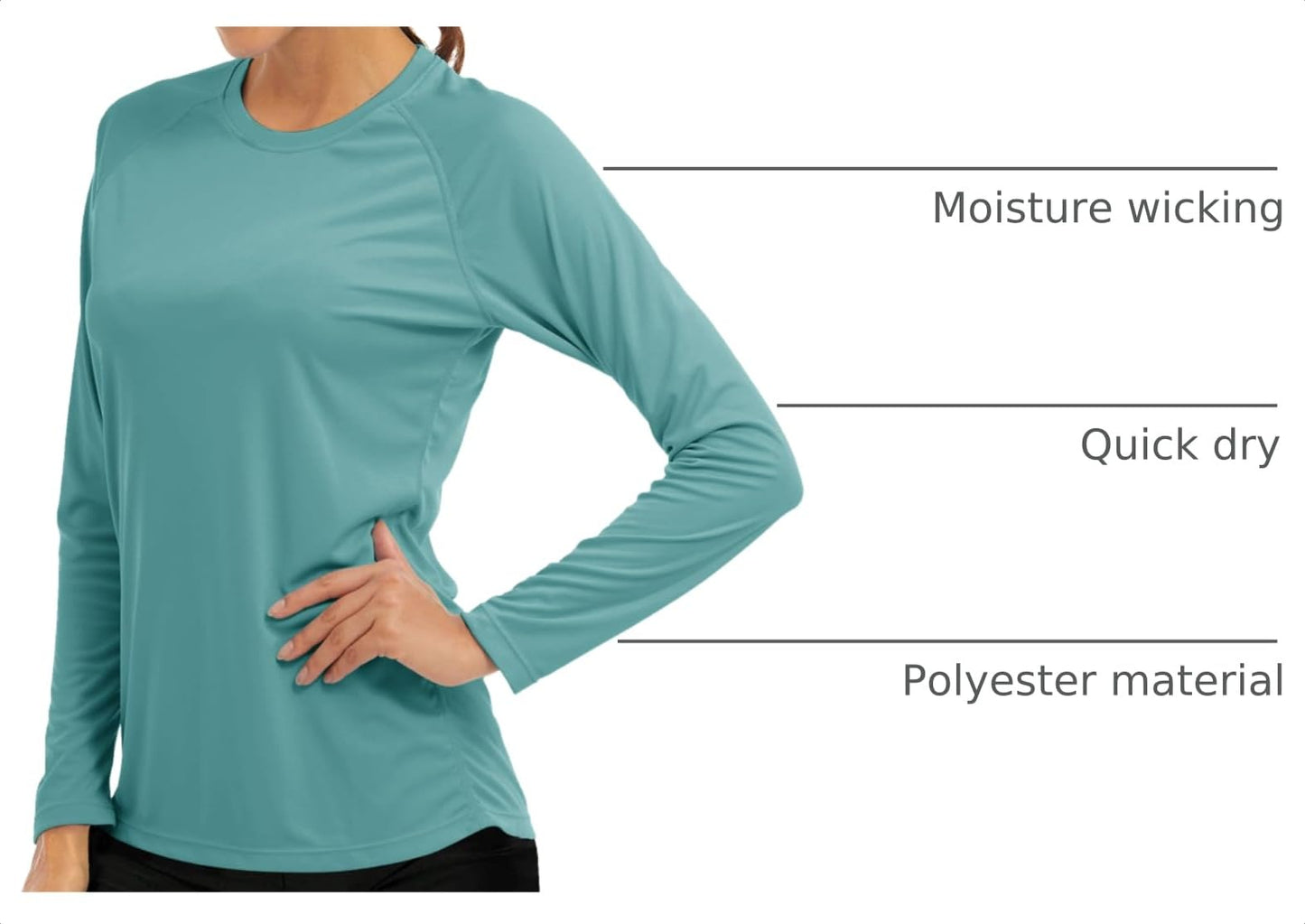 MAGCOMSEN Long Sleeve T Shirts Women UV Shirts for Women Running Shirts Women Fishing Shirts Womens Hiking Shirts Workout Shirts for Women Summer Shirts Grey Green