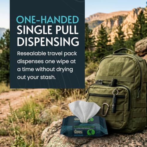 Combat Wipes ACTIVE Outdoor Wet Wipes 25 Count Pack of 2 - Biodegradable, Extra Thick, Aloe & Vitamin E, Body & Hand Cleansing for Camping & Gym