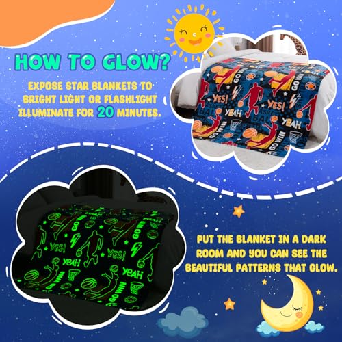 Glow in The Dark Basketball Blanket for Kids 50x60 Black Toddler Toy Gift