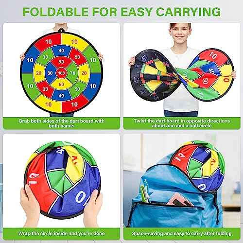 Large Dart Board for Kids, Kids Double-Sided Dart Board with Sticky Balls and Darts, Indoor/Outdoor Sport Fun Party Play Game Toys, Gifts for 3 4 5 6 7 8 9 10 11 12 Year Old Boys Girls
