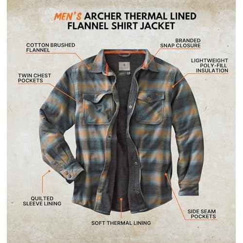 Legendary Whitetails Men's Thermal Lined Shirt Jacket Plaid Flannel Polyfill Insulated