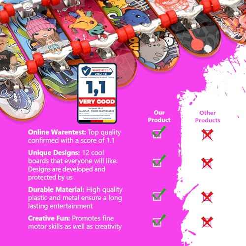 Magicat Premium Fingerboard Set I 12 Cool Finger Skateboards for Kids I Party Favors I Finger Boards for Kids I Finger Skateboard I 4 Year Old boy Birthday Gift